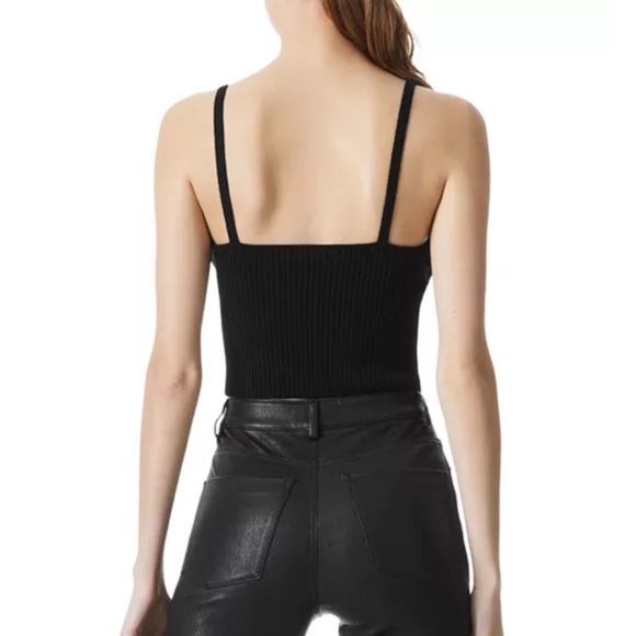 Alice + Olivia Kenna wool blend v neck cropped tank top size small black - Picture 2 of 7